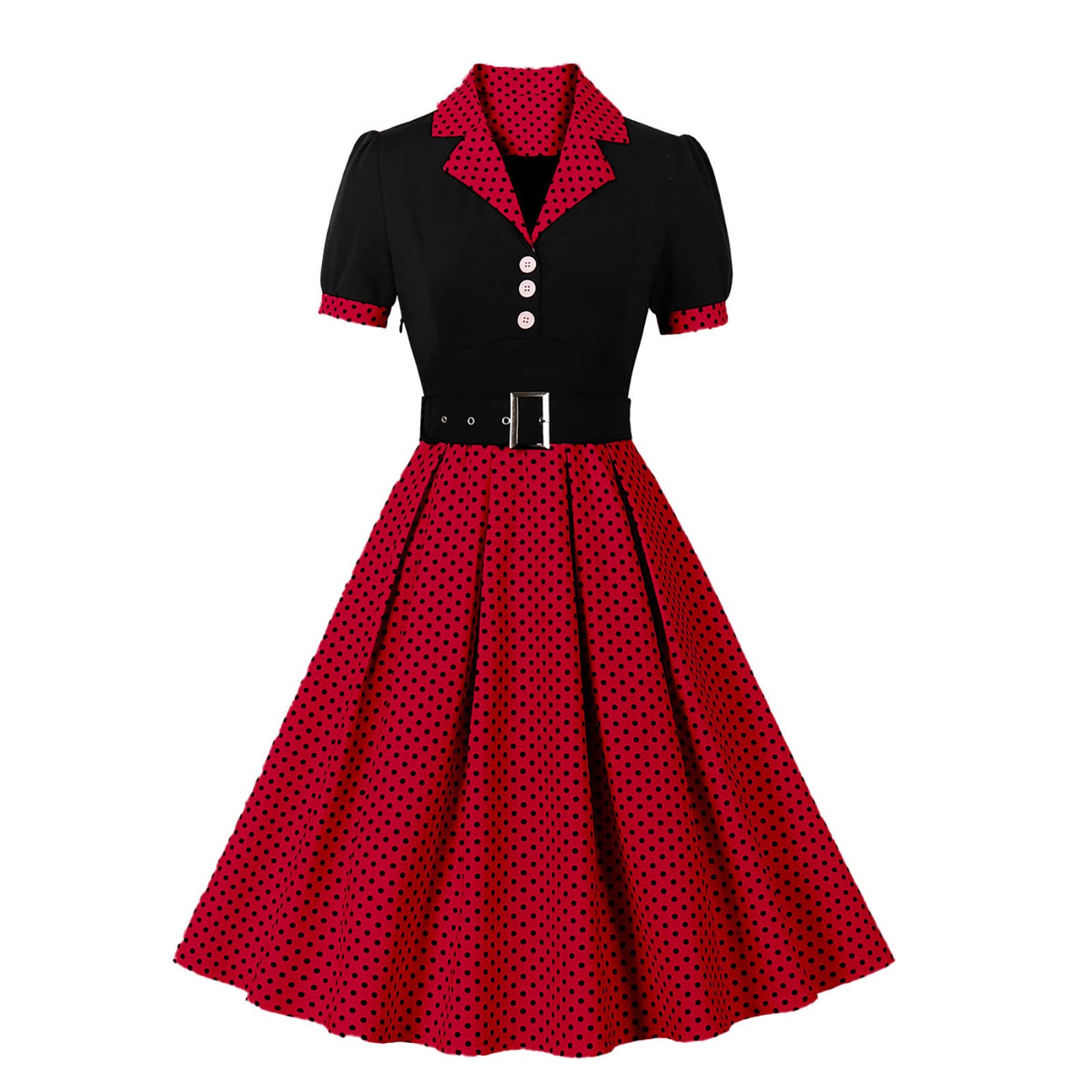 Women Vintage Cocktail Party Swing Costume 1950s Polka Dot Dress With Belt - Picture 37 of 41
